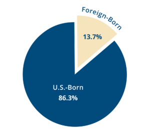 Pie graph showing population 86.3% U.S.-Born and 13.7% Foreign-Born