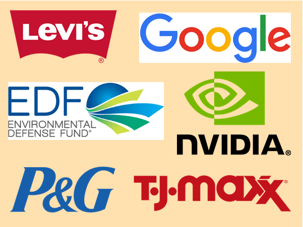 Graphic with sample logos of companies founded by immigrants in the Immigrant Entrepreneur Hall of Fame, such as Levi's, Google, EDF, NVIDIA, P&G and TJ Maxx